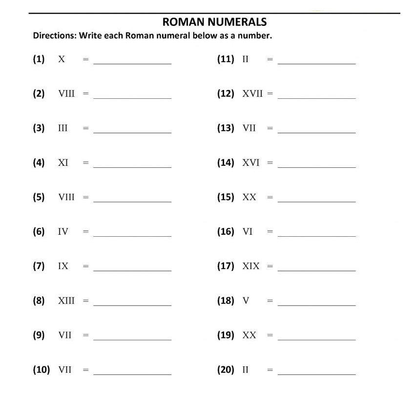 Perfect Roman Numerals Worksheet