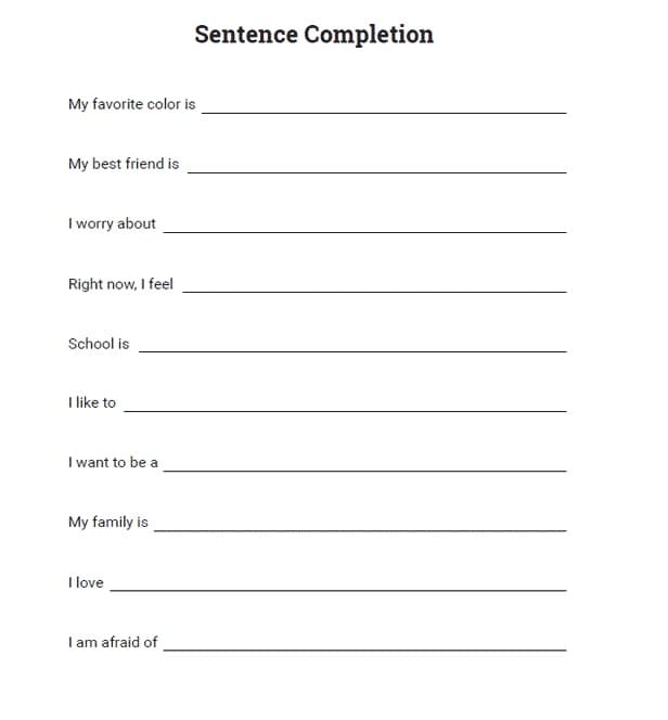 Perfect Sentence Completion Worksheet