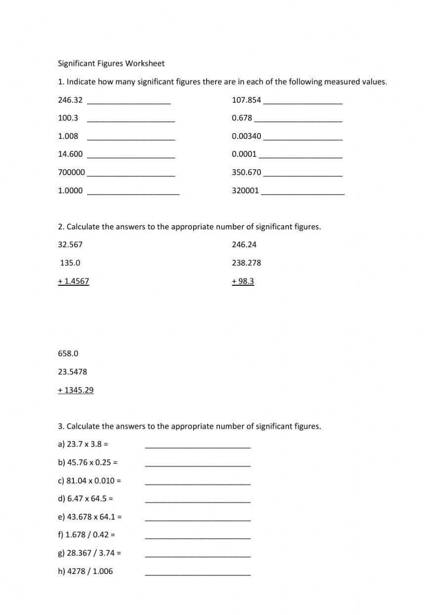 Perfect Significant Figures Worksheet