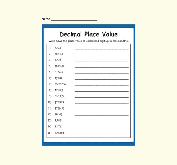 Place Value Worksheet Download Free