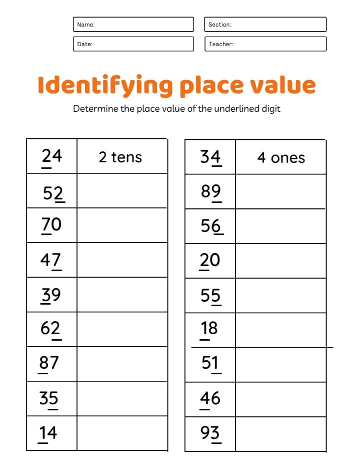 Place Value Worksheet Download