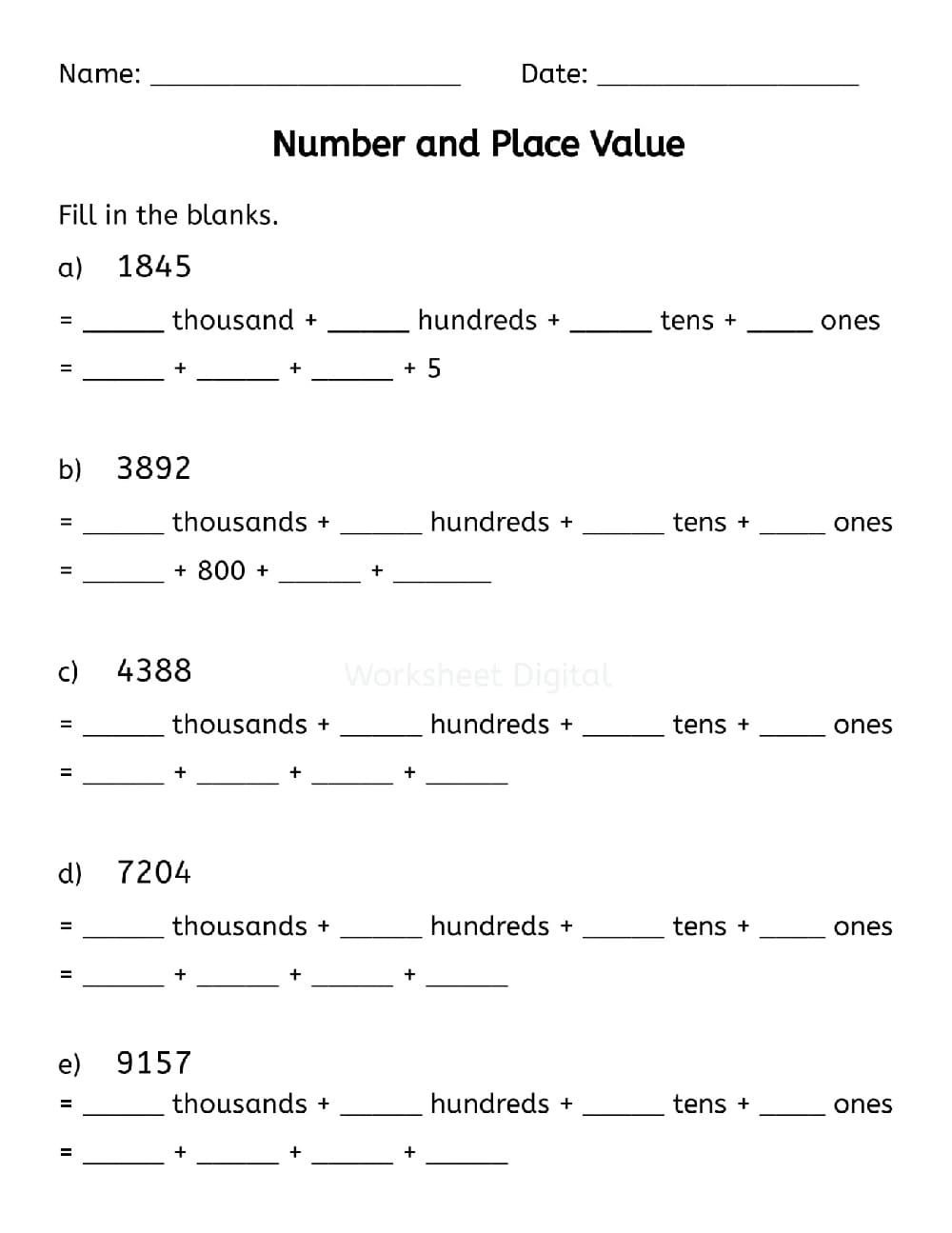 Place Value Worksheet Free Images