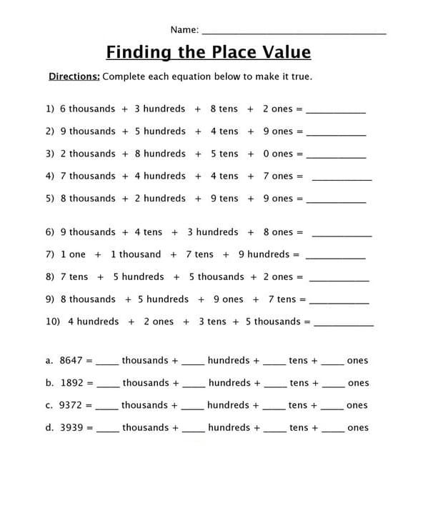 Place Value Worksheet Free Pictures