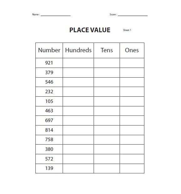 Place Value Worksheet Free