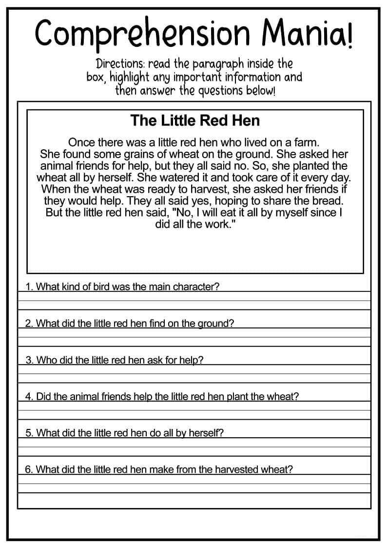 Reading Comprehension Worksheet For Free