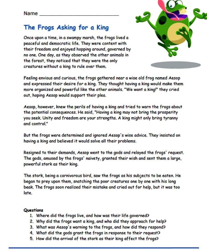 Reading Comprehension Worksheet For Kid