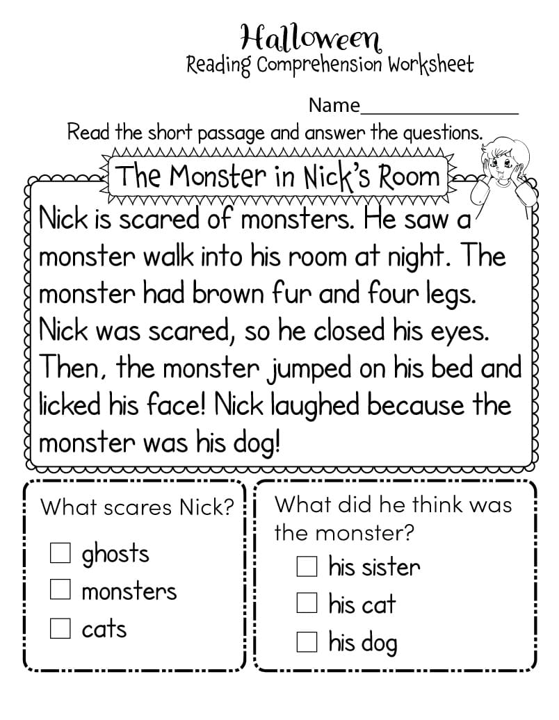 Reading Comprehension Worksheet Free For Girl