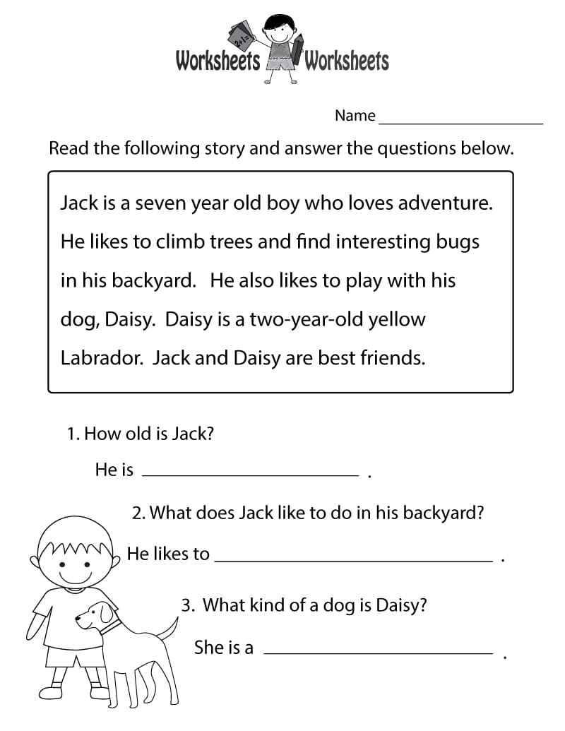 Reading Comprehension Worksheet Free For Kid