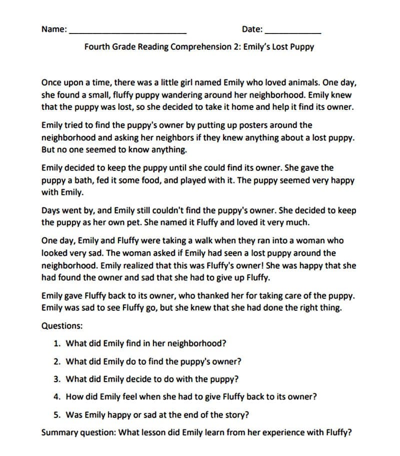 Reading Comprehension Worksheet Free Photo