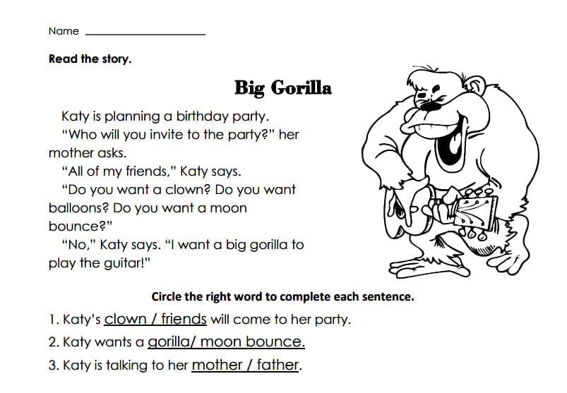 Reading Comprehension Worksheet Pictures