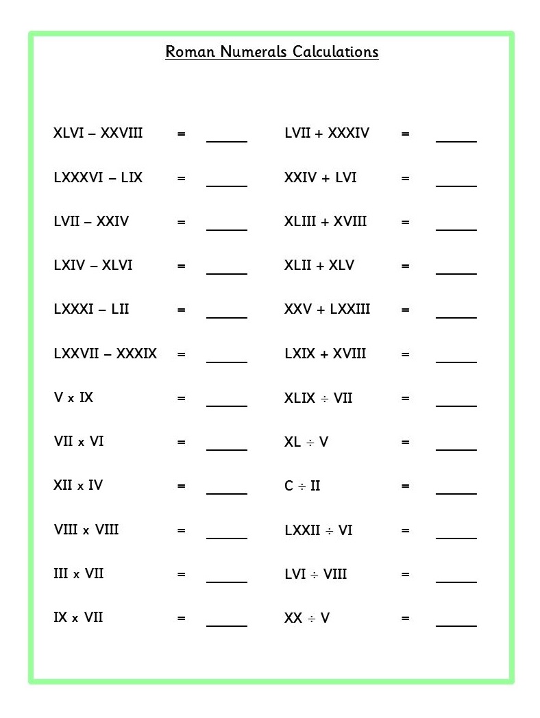 Roman Numerals Worksheet For Kids