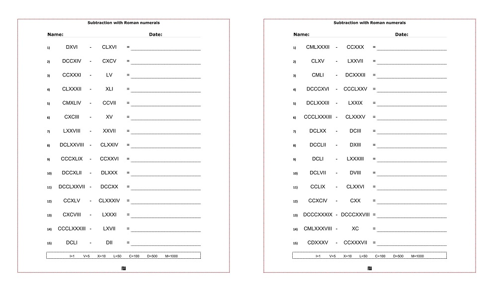 Roman Numerals Worksheet Free Download