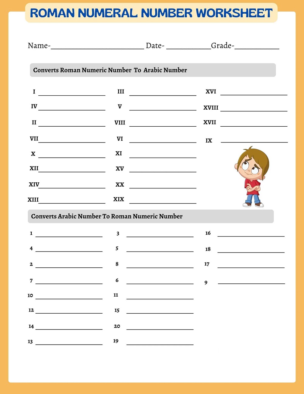 Roman Numerals Worksheet Image