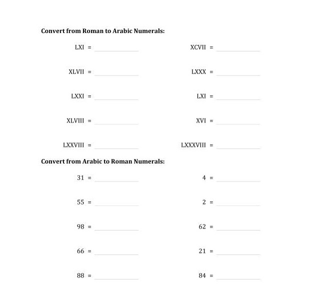 Roman Numerals Worksheet Picture