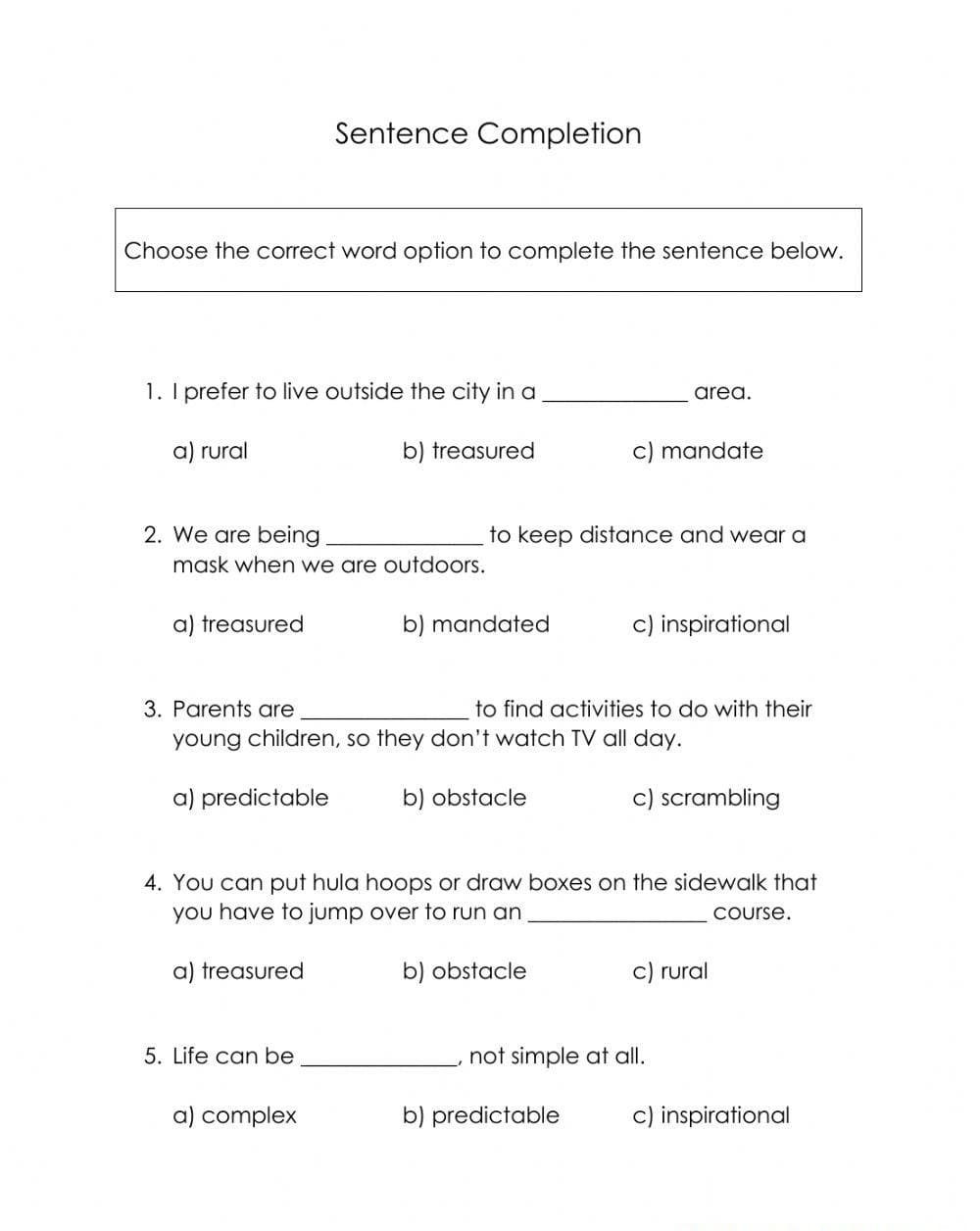 Sentence Completion Worksheet For Fun