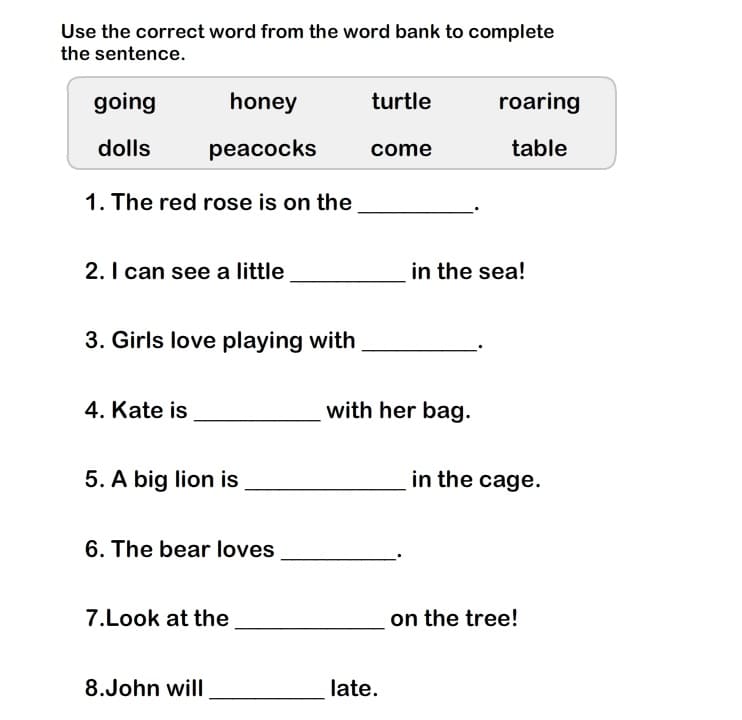 Sentence Completion Worksheet For Kids