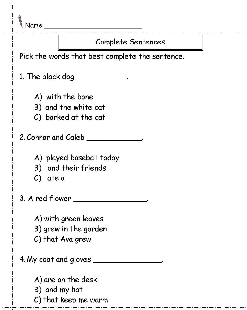 Sentence Completion Worksheet Free Picture