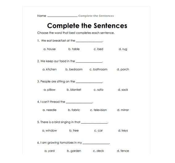 Sentence Completion Worksheet Free Pictures