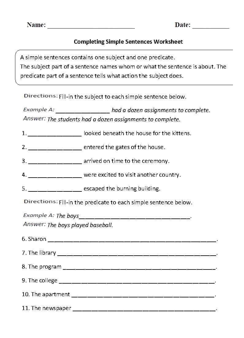 Sentence Completion Worksheet Photo Download