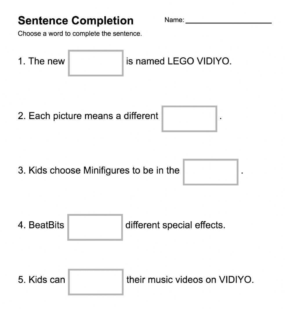 Sentence Completion Worksheet Picture