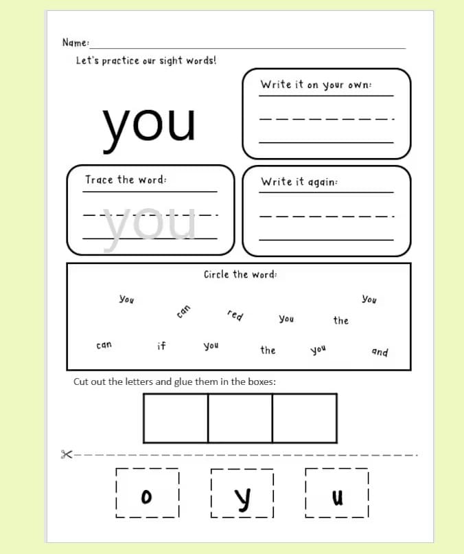 Sight Word Worksheet Free