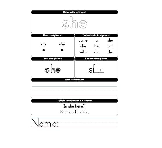 Sight Word Worksheet Picture