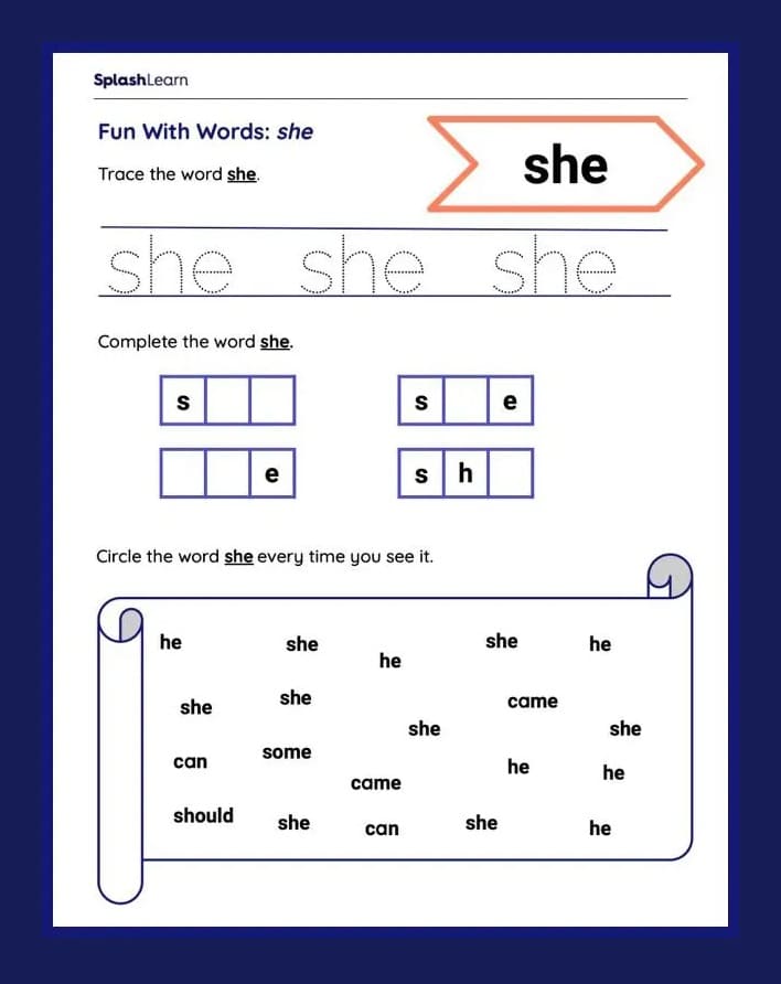 Sight Word Worksheet Pictures