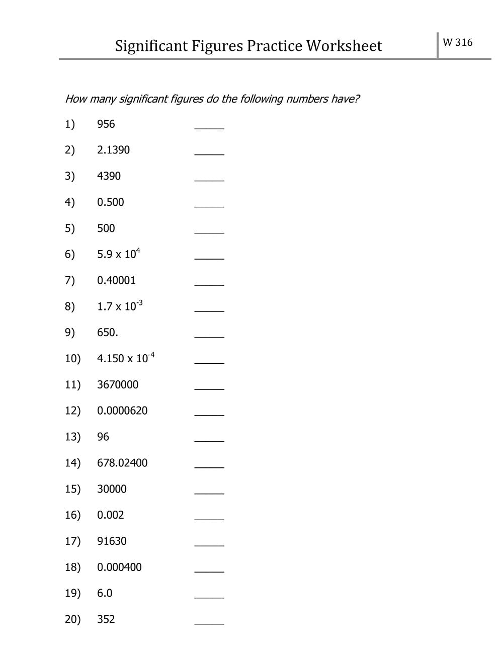 Significant Figures Worksheet Download Free