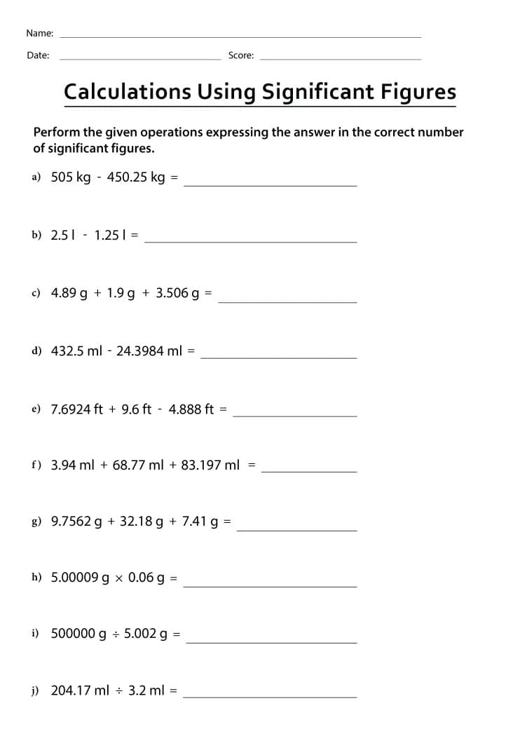 Significant Figures Worksheet For Kids