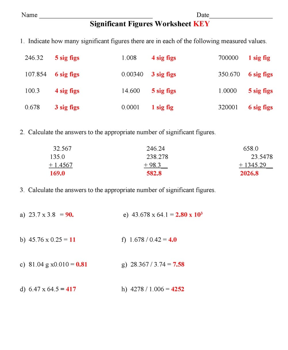 Significant Figures Worksheet Free Download