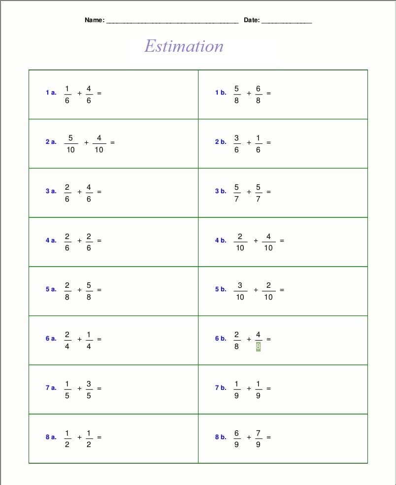 Simple Estimation Worksheet