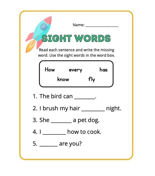 Simple Sight Word Worksheet