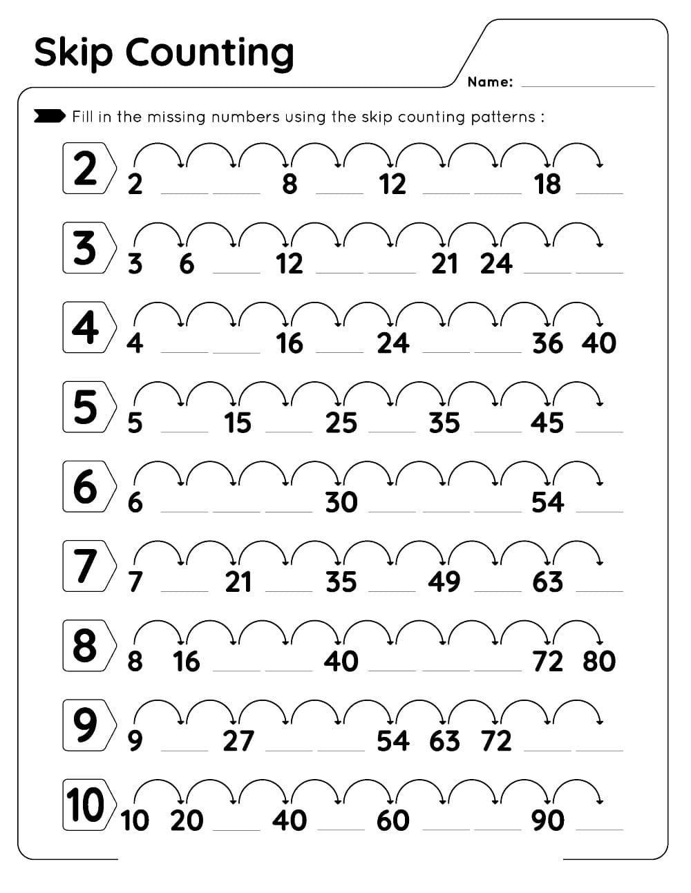 Simple Skip Counting Worksheet