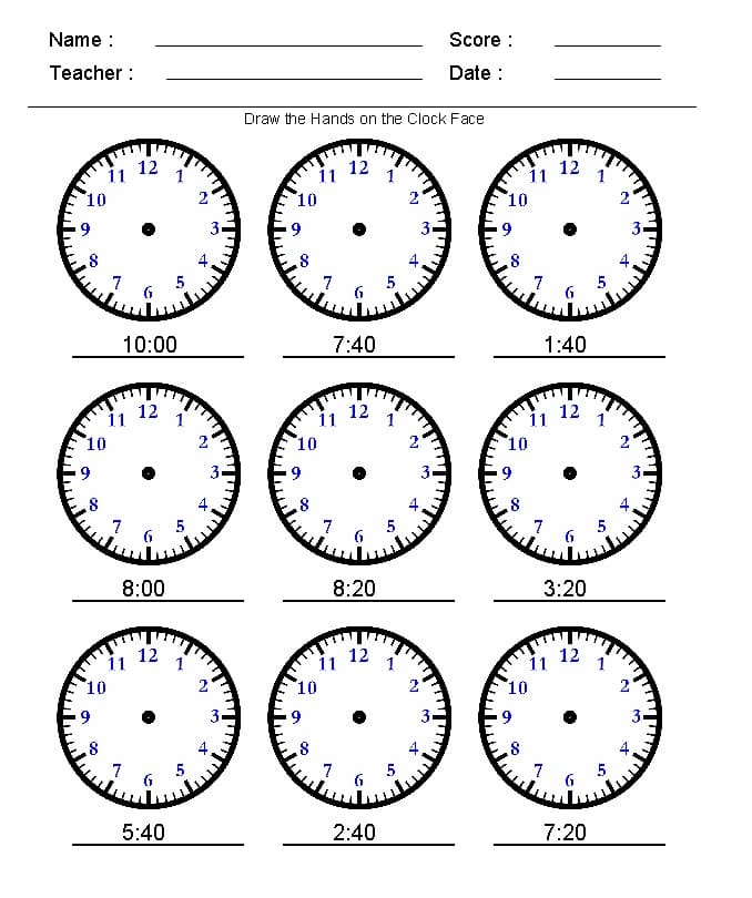 Simple Telling Time Worksheet