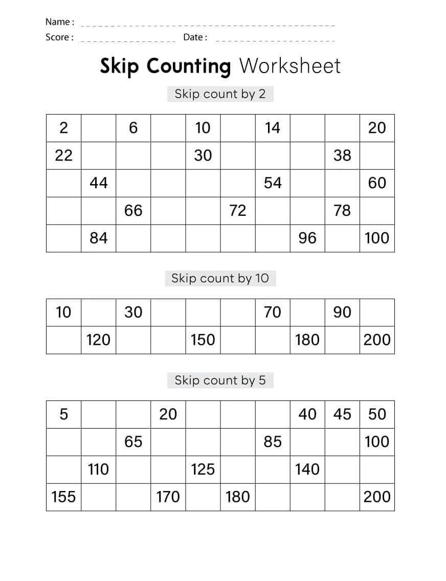 Skip Counting Worksheet Free Images