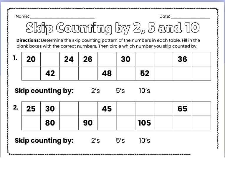 Skip Counting Worksheet Free Photo