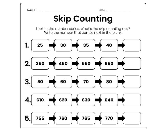 Skip Counting Worksheet Free Picture