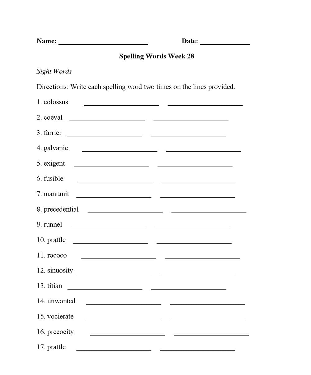 Spelling Worksheet For Fun