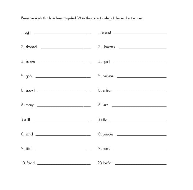 Spelling Worksheet Free Download