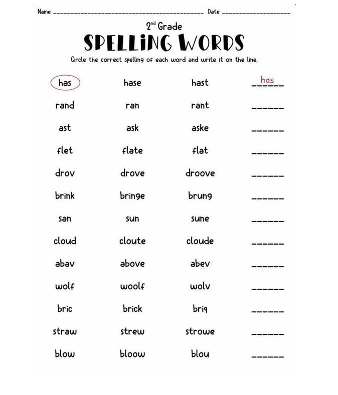 Spelling Worksheet Free Photo