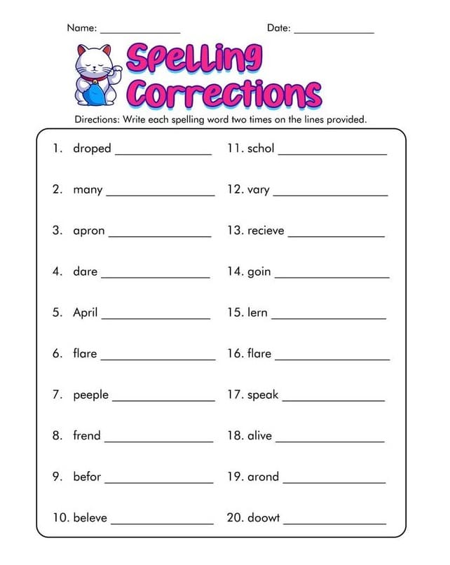 Spelling Worksheet Free Picture