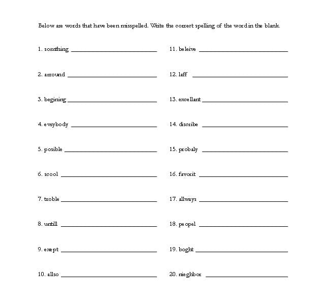 Spelling Worksheet Photo