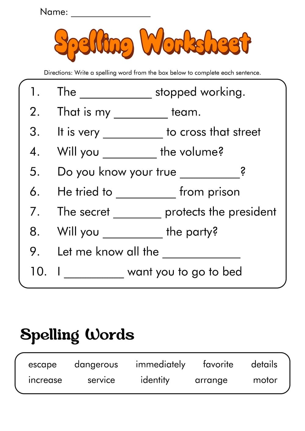 Spelling Worksheet Photos