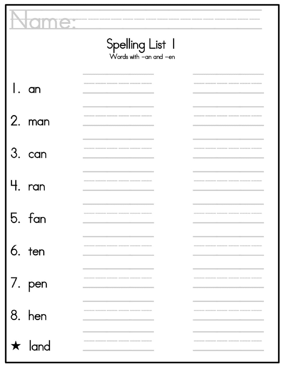 Spelling Worksheets