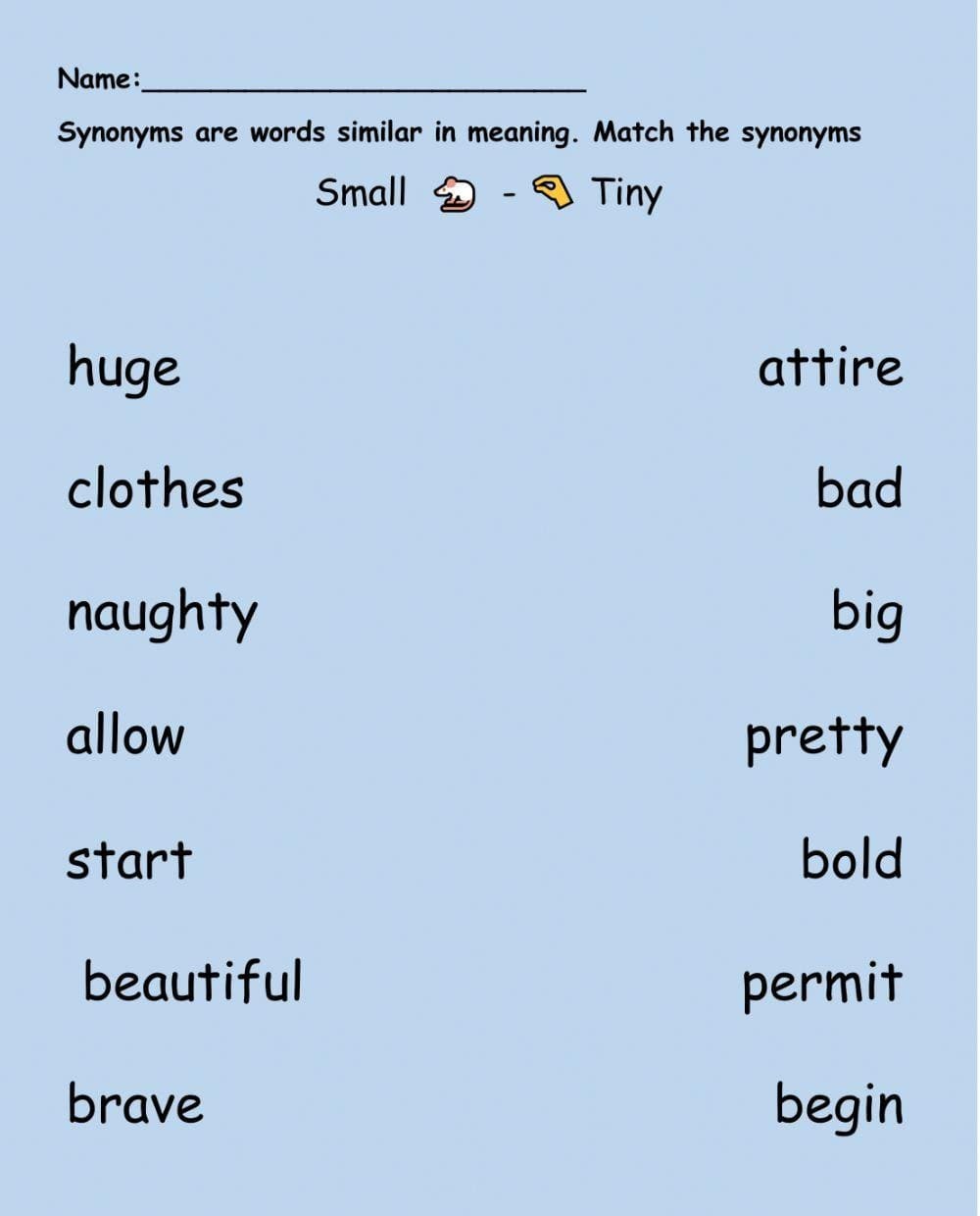 Synonyms and Antonyms Worksheet Picture