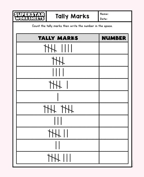 Tally Mark Worksheet Download