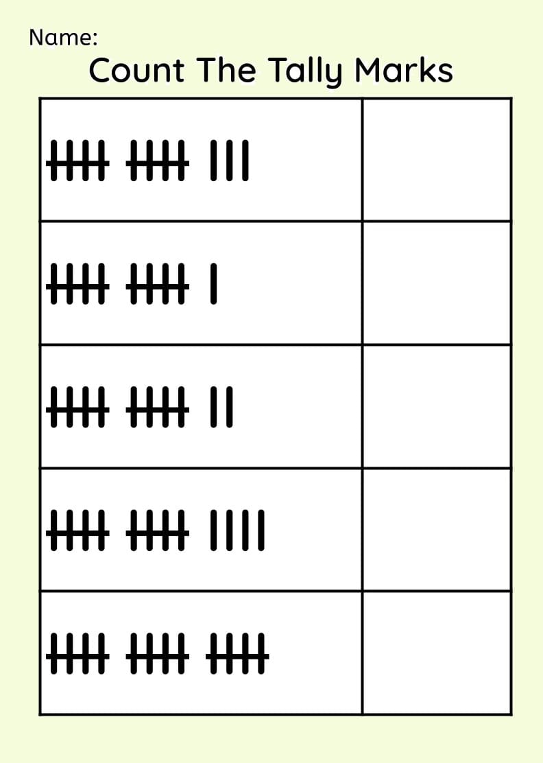 Tally Mark Worksheet Free Download