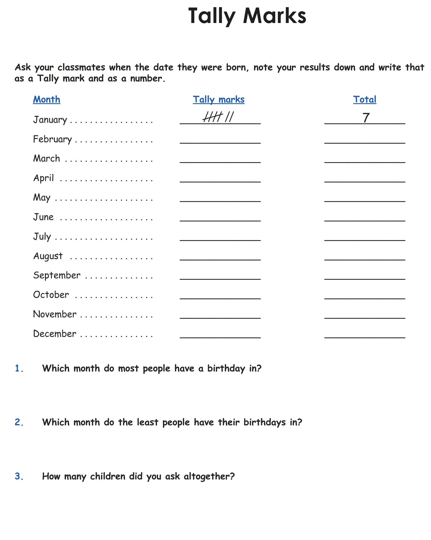 Tally Mark Worksheet Free Image