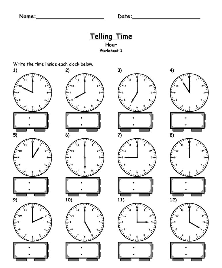 Telling Time Worksheet Photos