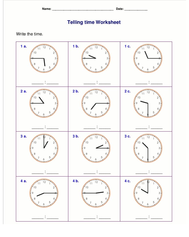 Telling Time Worksheet Picture